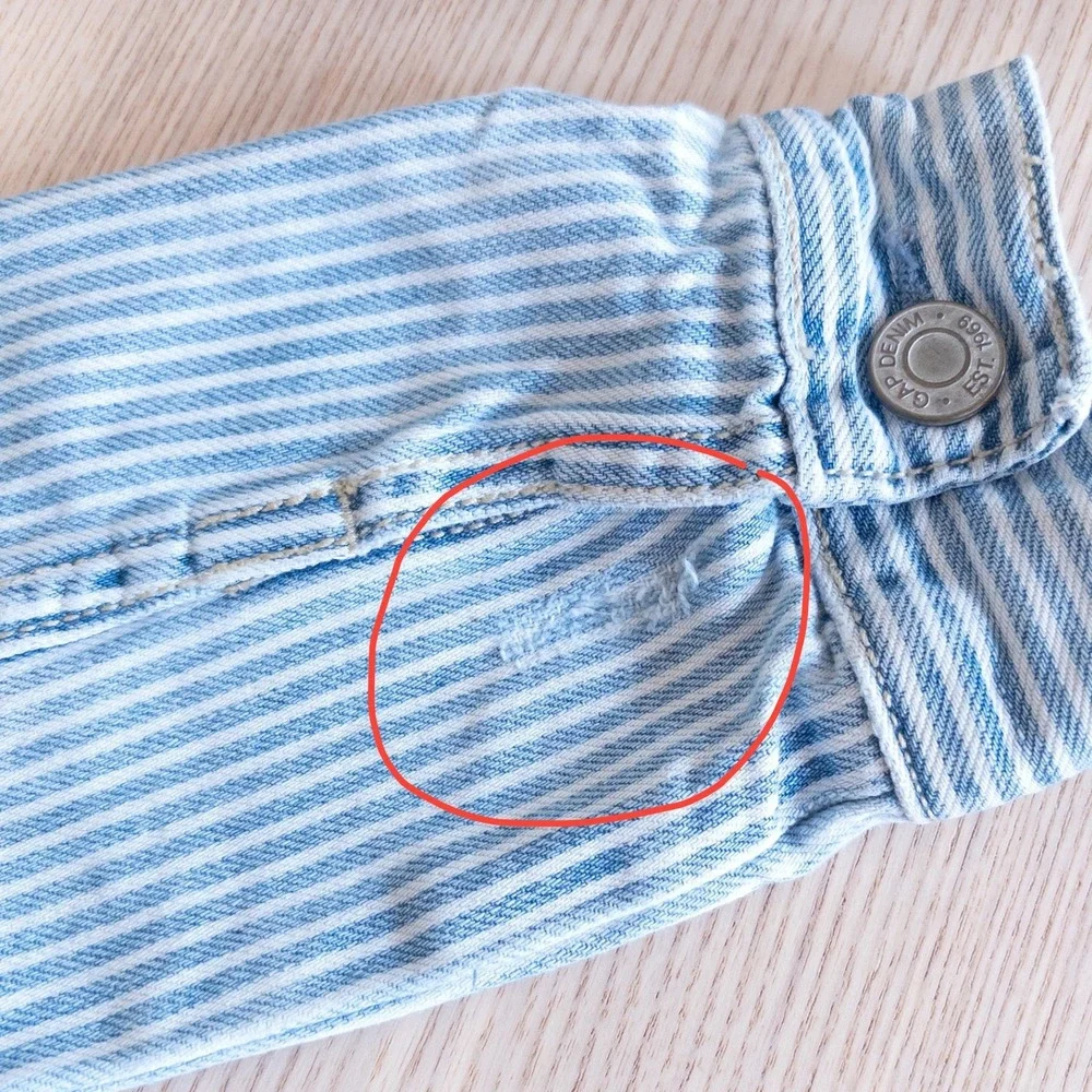 Gap Denim Jacket Blue White Hickory Stripe Lace Up Back Kids Size S 6-7